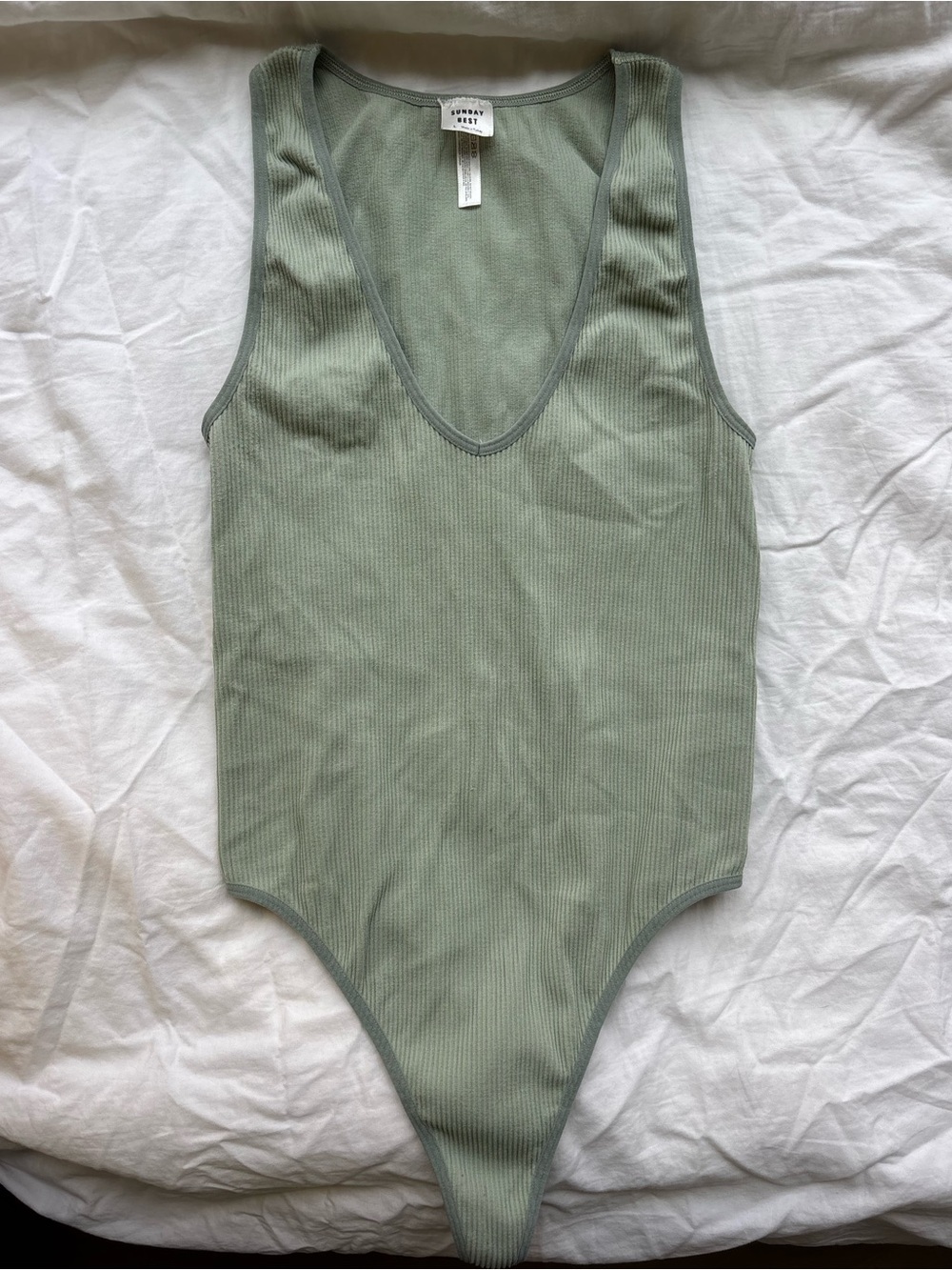 Sunday Best Ribbed Tank Bodysuit in Sage Large